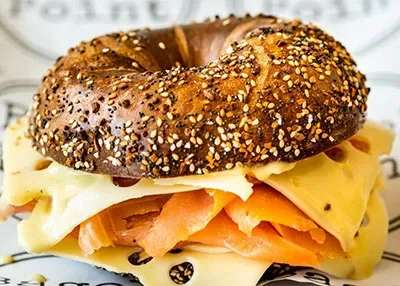 Smoked fish sandwich on a fresh bagel
