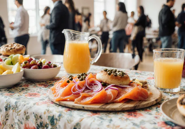 Bagel Point staff preparing fresh breakfast catering platters in Greenpoint kitchen