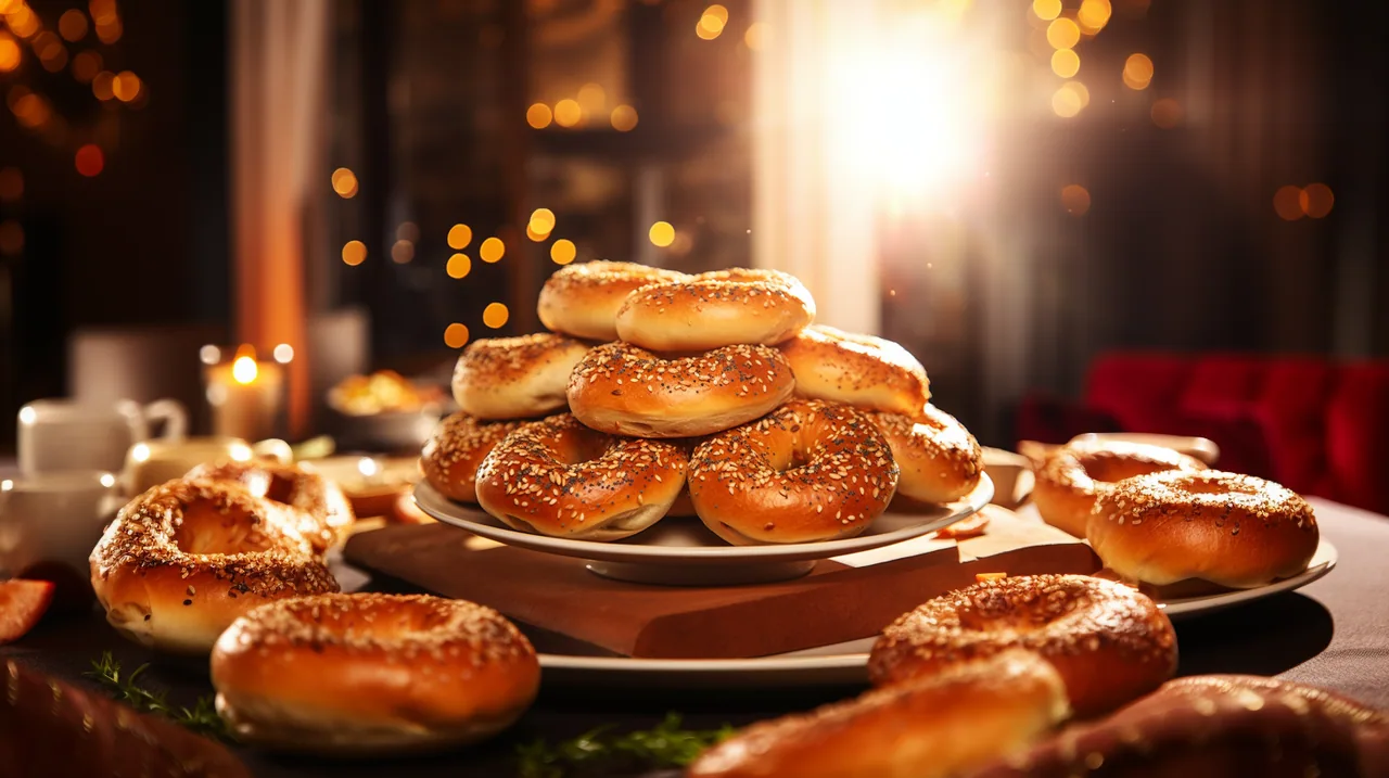 A catering tray piled with assorted Bagel Point bagels