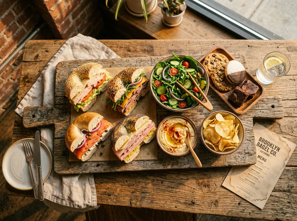 The N 6th Lunch Platter catering with bagel sandwiches salad and chips