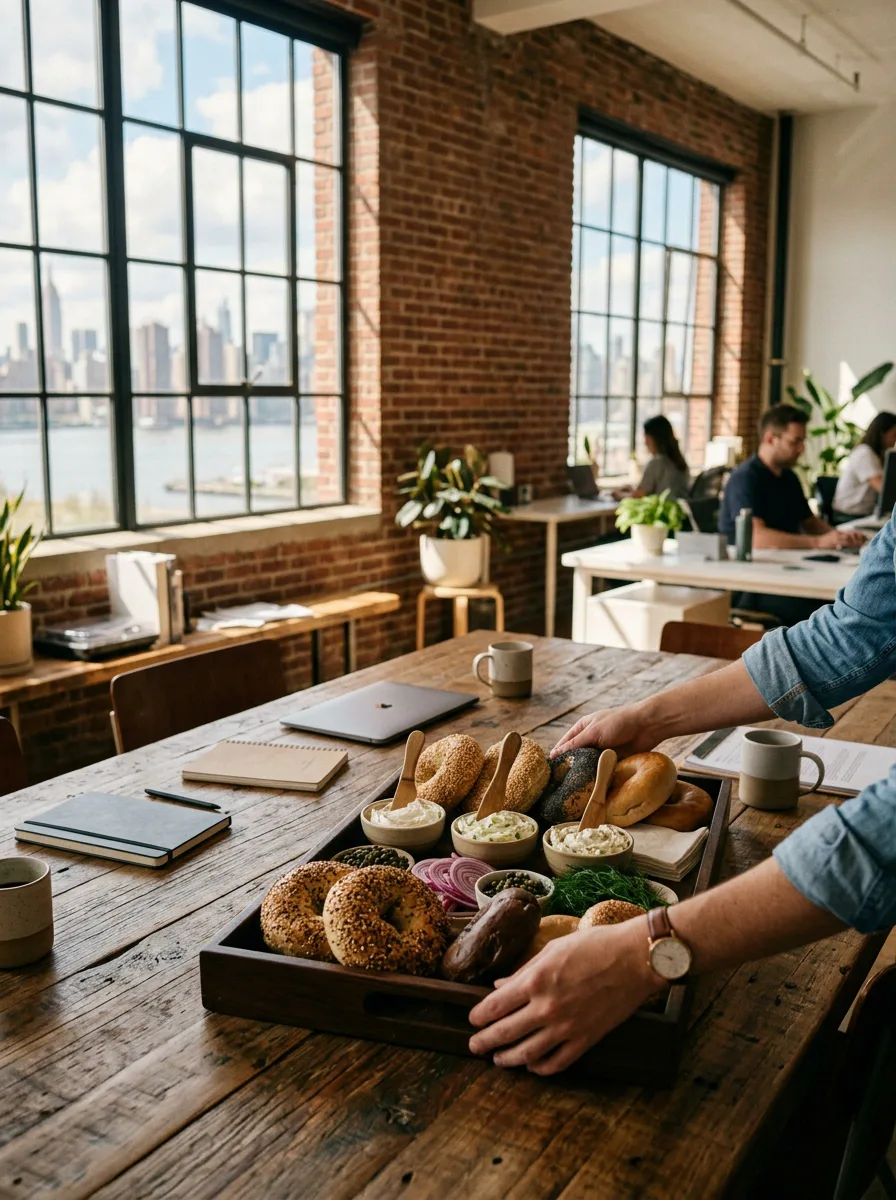 Williamsburg Brooklyn catering delivery to a creative agency loft with exposed brick walls