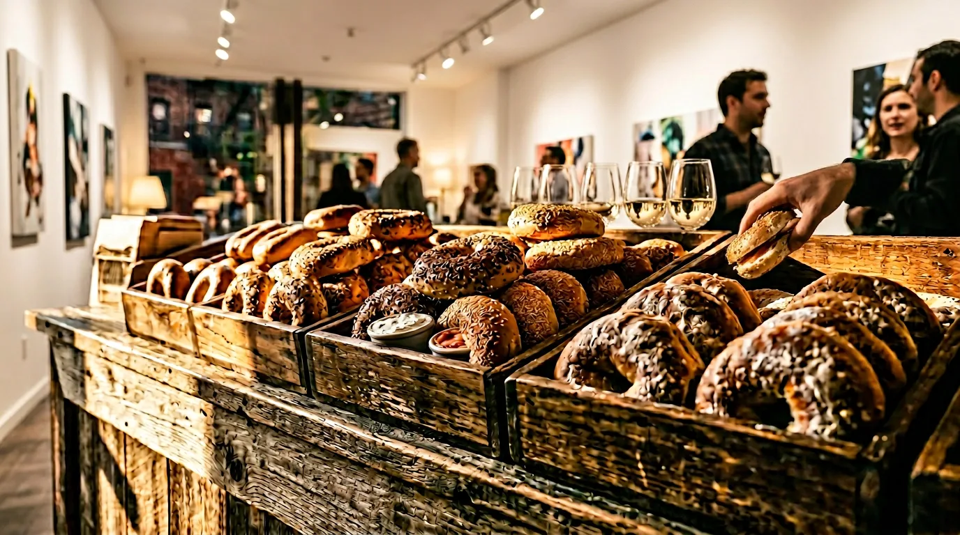 Bagel Point catering at a Williamsburg gallery opening on Berry Street