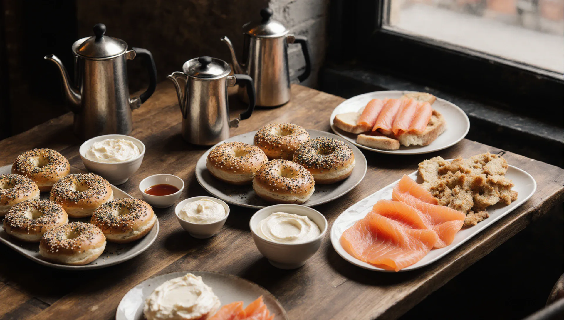 Fresh bagel spread with cream cheese and lox for Brooklyn drop-off catering