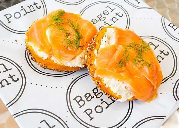 In-house hand-sliced lox on a bagel