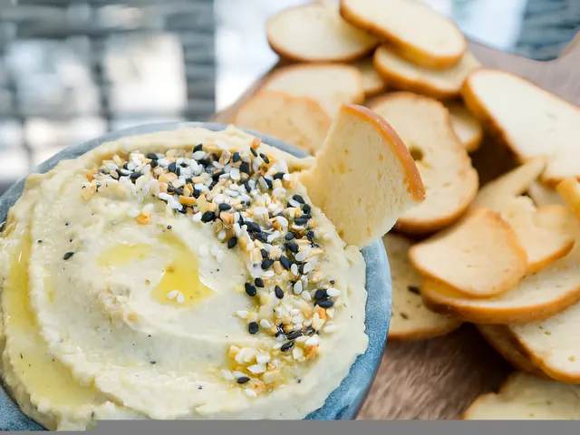 Bagel with Hummus from Bagel Point in Greenpoint, Brooklyn