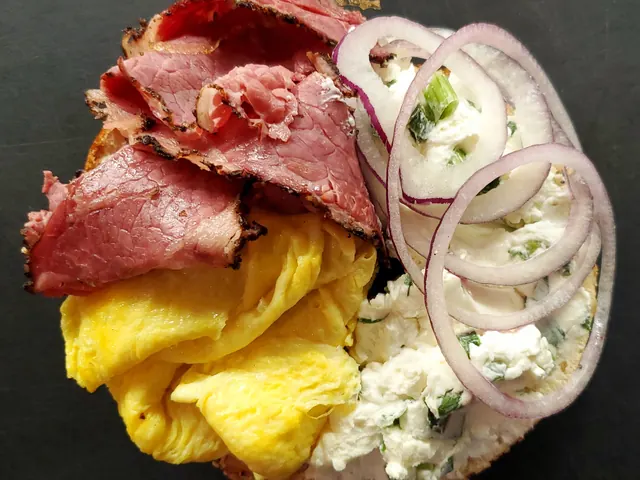B3 Pastrami, Egg and Scallion from Bagel Point in Greenpoint, Brooklyn