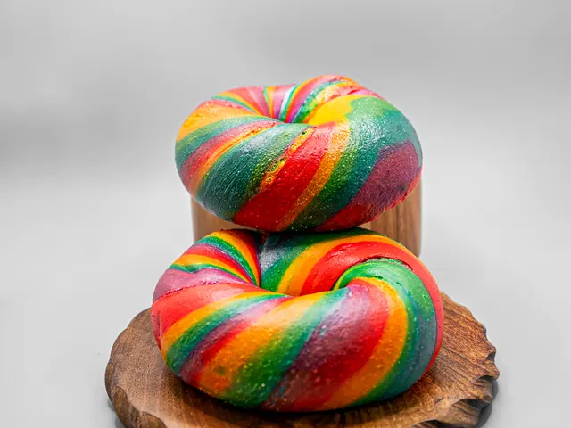 Rainbow Bagel from Bagel Point in Greenpoint, Brooklyn