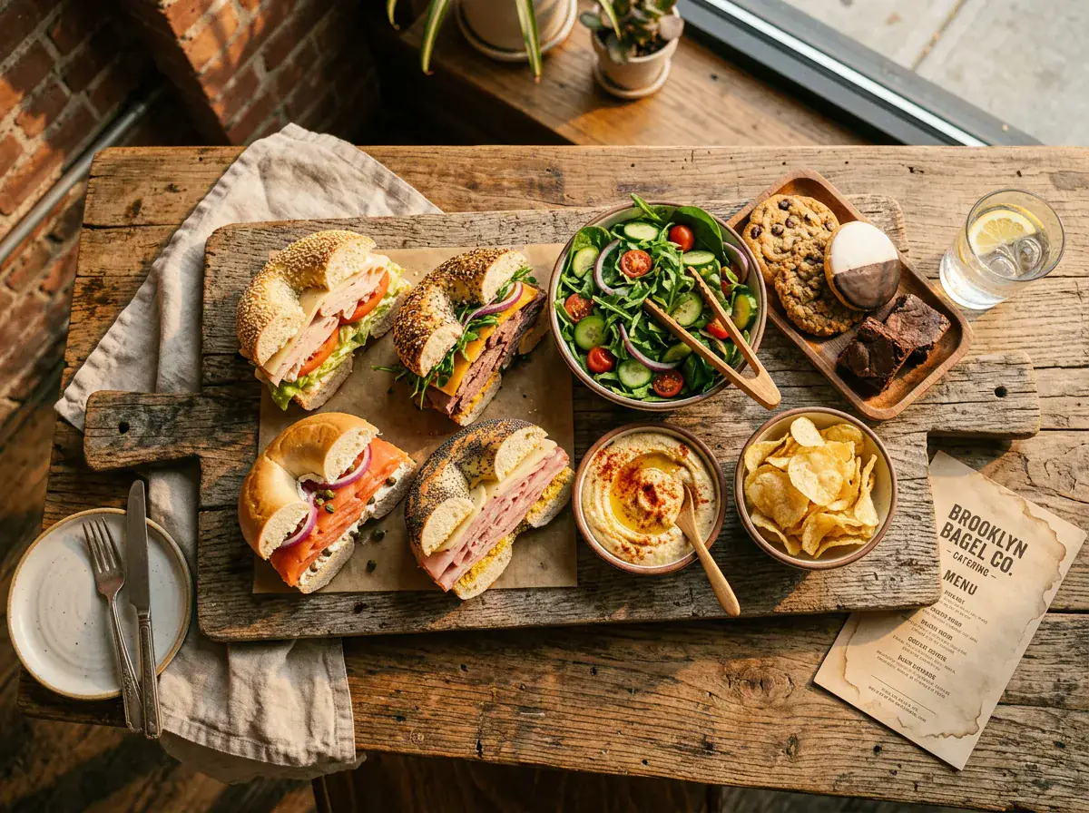 The N 6th Lunch Platter catering with bagel sandwiches salad and chips