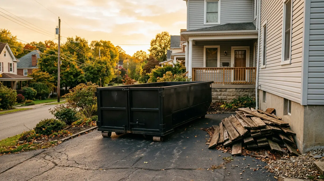 12 yard roll off dumpster in a residential driveway in Indiana PA