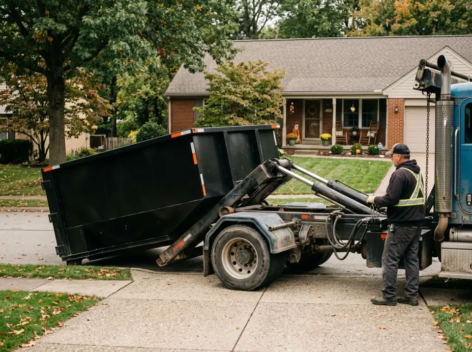 Careful roll off dumpster delivery in a driveway near Indiana, PA