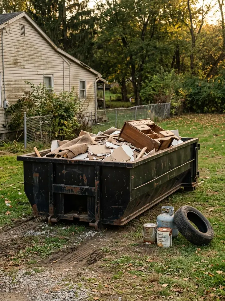 What can go in a dumpster in Indiana PA - paint cans, propane and tires set aside