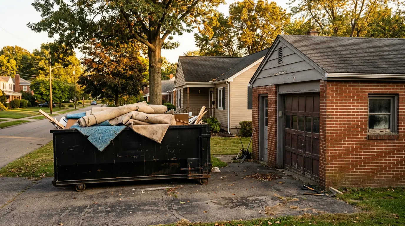 12 yard roll off dumpster rental in a residential driveway in Indiana PA