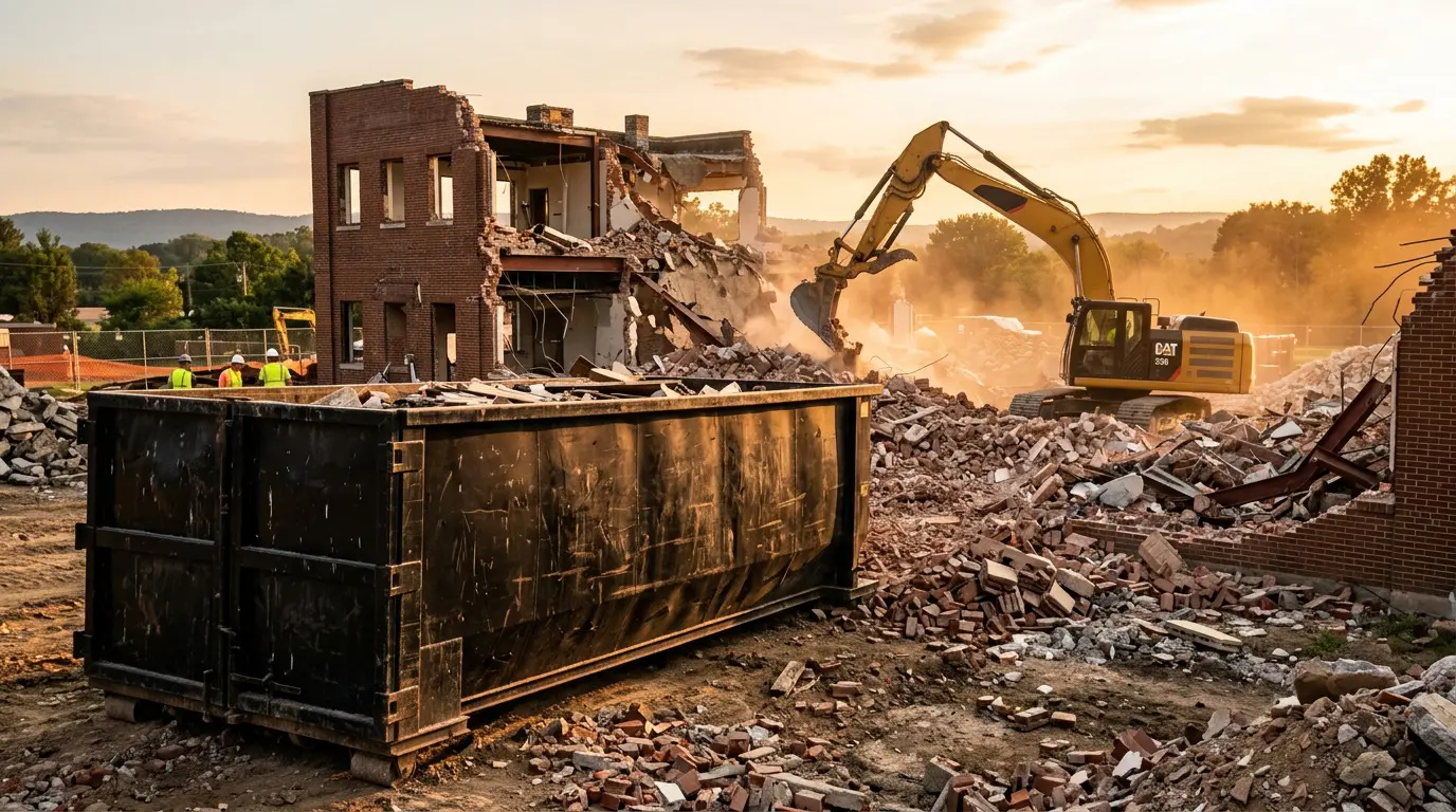 40 yard roll off dumpster at a commercial demolition site near Indiana PA