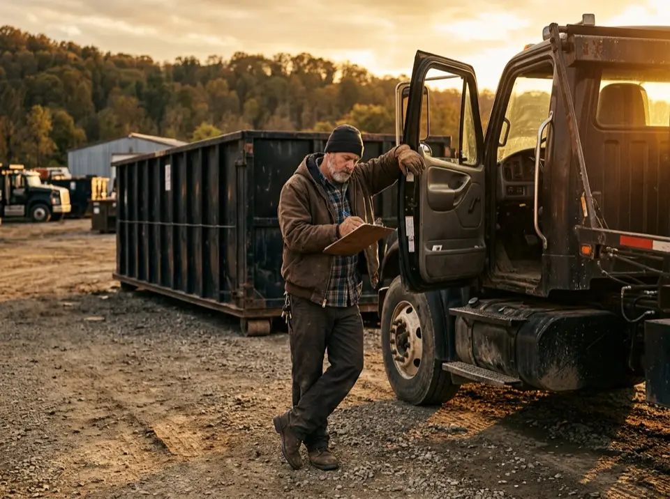 Black Diamond Dumpsters owner writing up a flat quote in Indiana PA