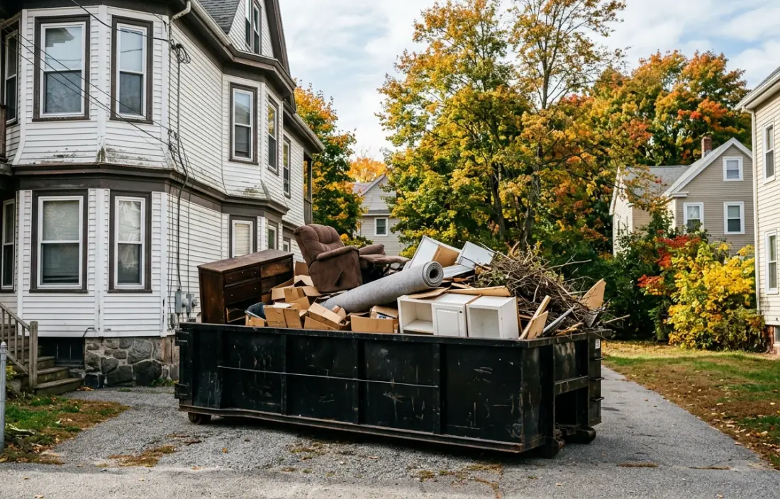 10 yard dumpster loaded with household cleanout items in Auburn MA