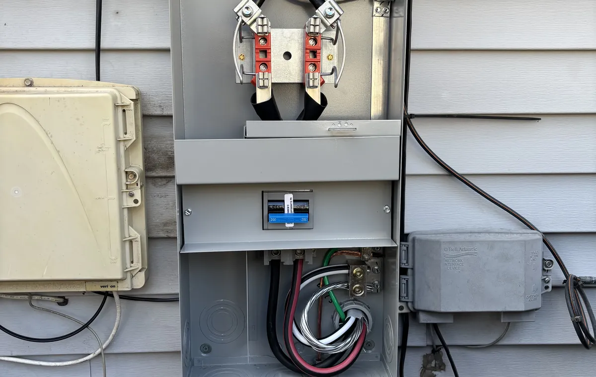 New meter socket and disconnect with neatly dressed conductors installed by Gourley Electric