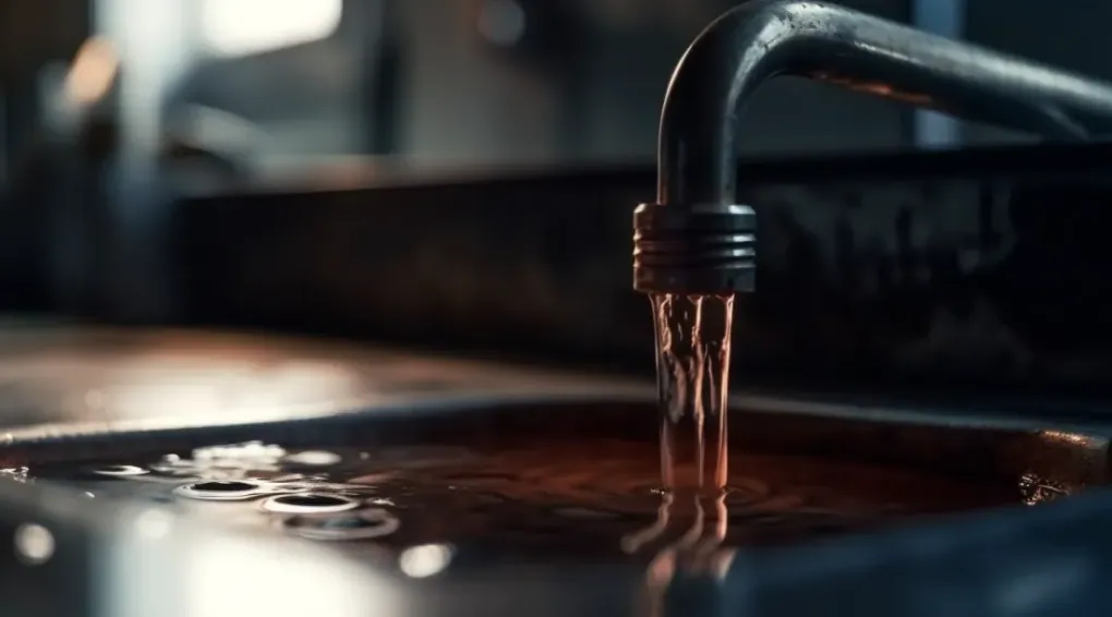 Water running from a faucet into a sink drain