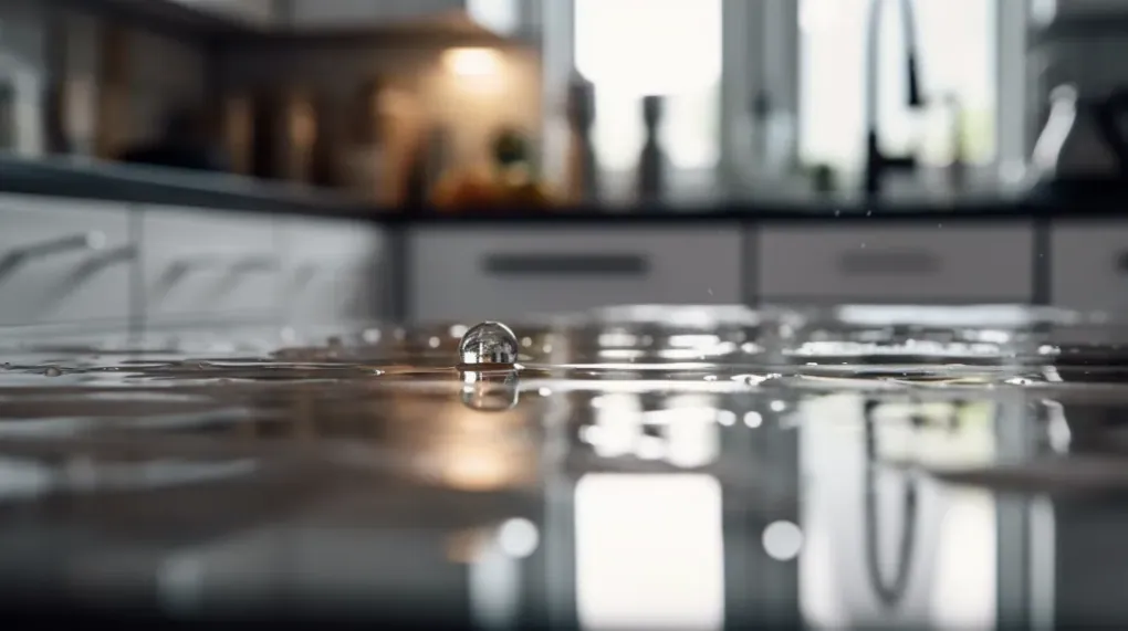 Water pooled on a kitchen counter
