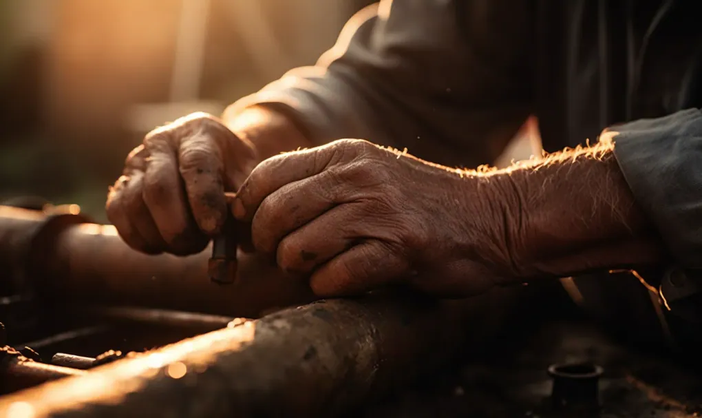 Plumber hands tightening a pipe fitting