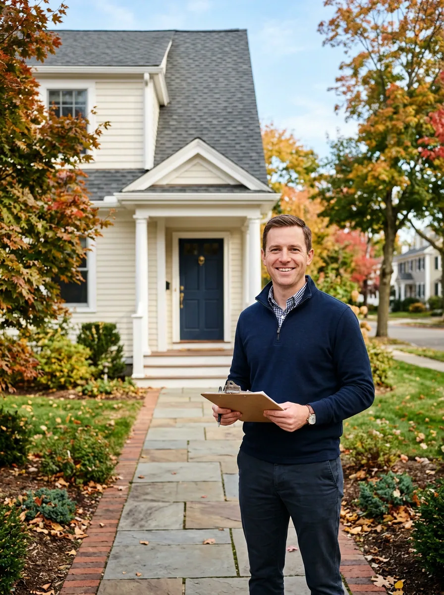 The local Silver Homes team in front of a Massachusetts home they buy for cash, as-is