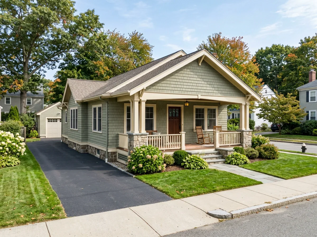Craftsman bungalow with a front porch in Newton, Massachusetts purchased for cash by Silver Homes